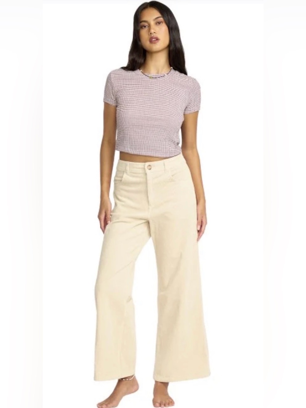 Billabong Womens Pants Free Fall High-Waist Cord White Ivory Wide Leg Sz 29